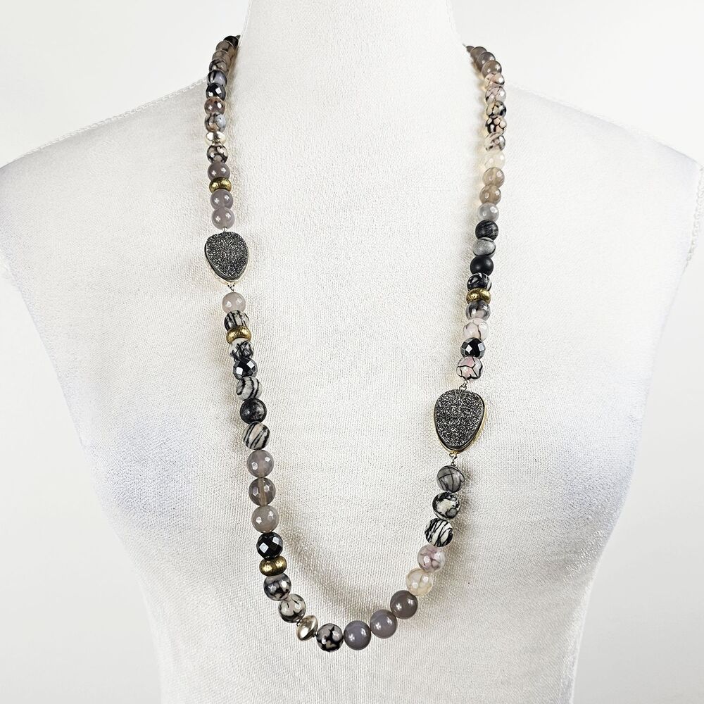 Silpada Ode To Geode Agate Druzy Hematite Necklace 32 inch